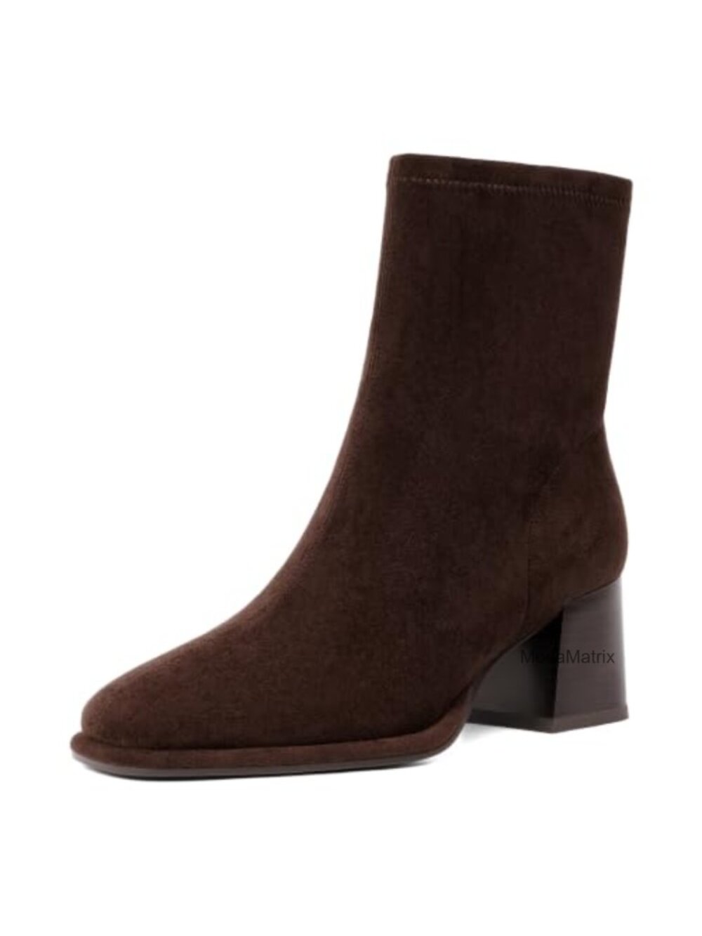Faux Suede Square Toe Ankle Booties Chunky Block Heel Side Zip